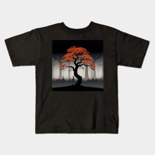 Orange and Black Woods - Spooky Tree Kids T-Shirt